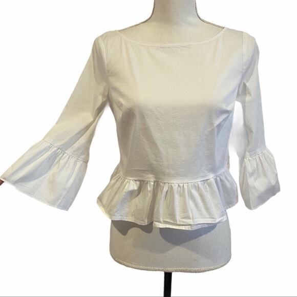 Bebe white button back bell sleeve peplum top xs - Picture 3 of 6